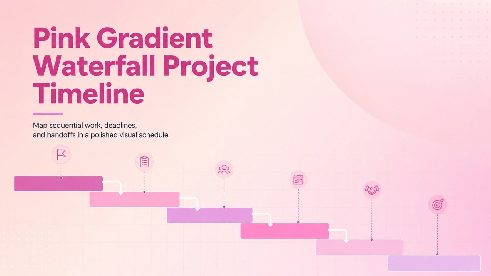 Cover for a pink gradient waterfall project timeline with a clean project planning motif.