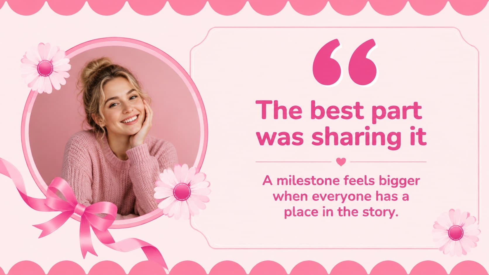 Pink quote slide featuring a warm reflection from a person involved in the first-year journey.