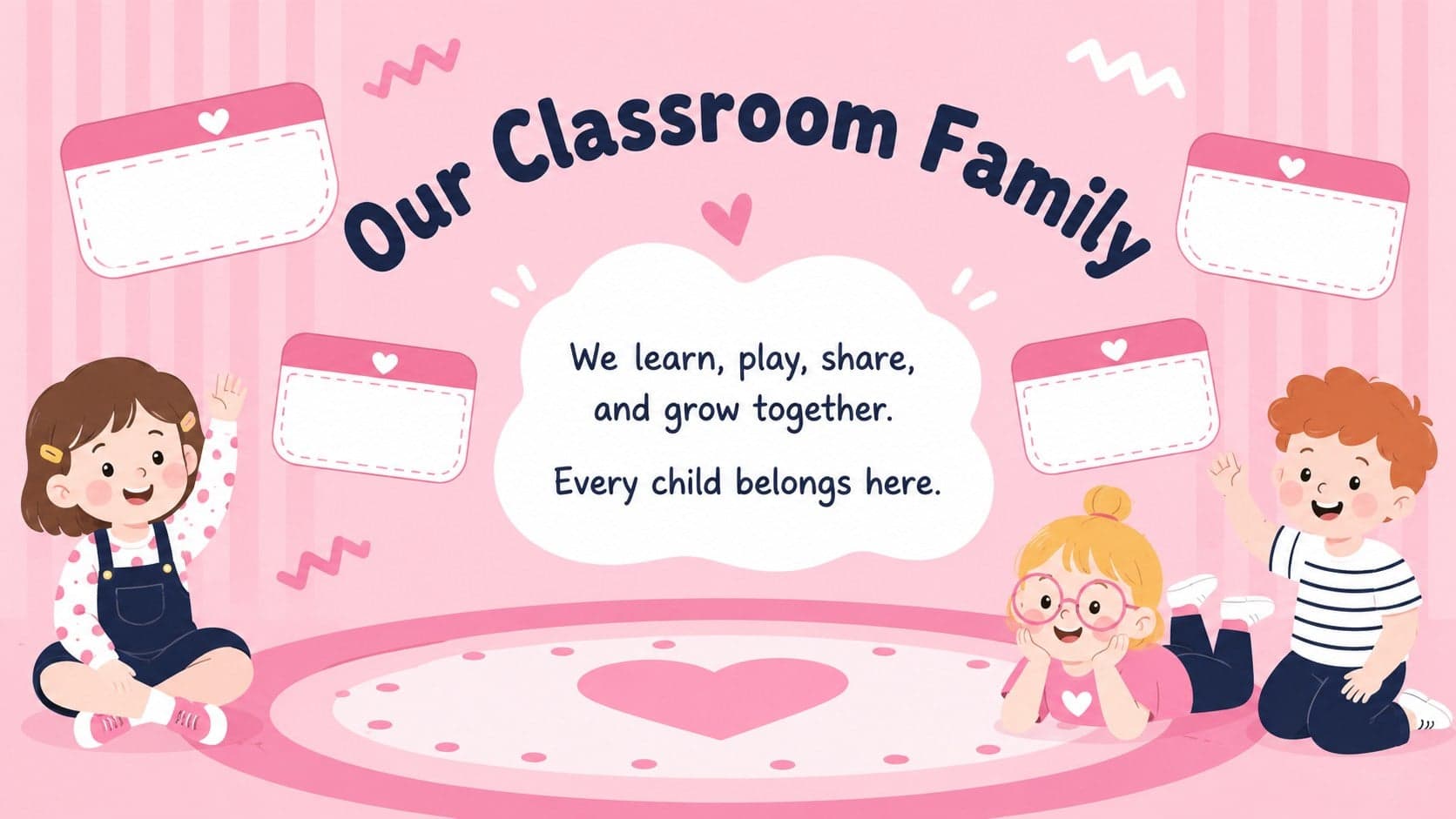 Preschool classroom introduction slide welcoming children and families into the learning community.