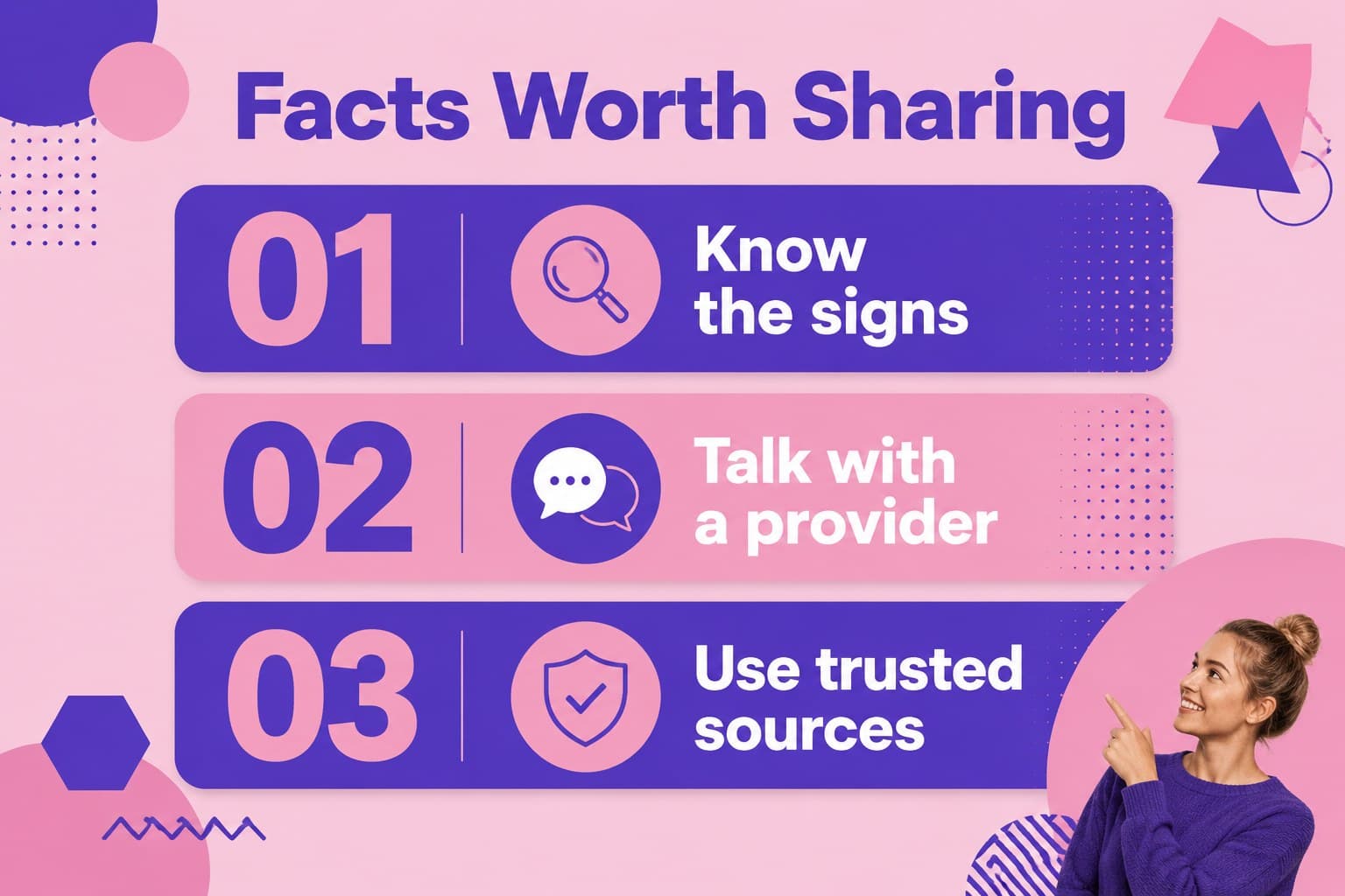 Infographic slide showing breast cancer awareness facts in colorful statistic blocks.
