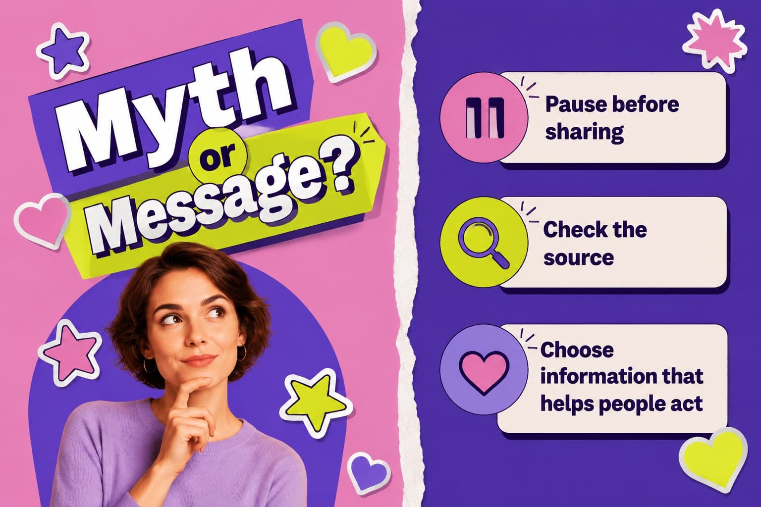 Campaign comparison slide contrasting myths and trusted breast cancer information.