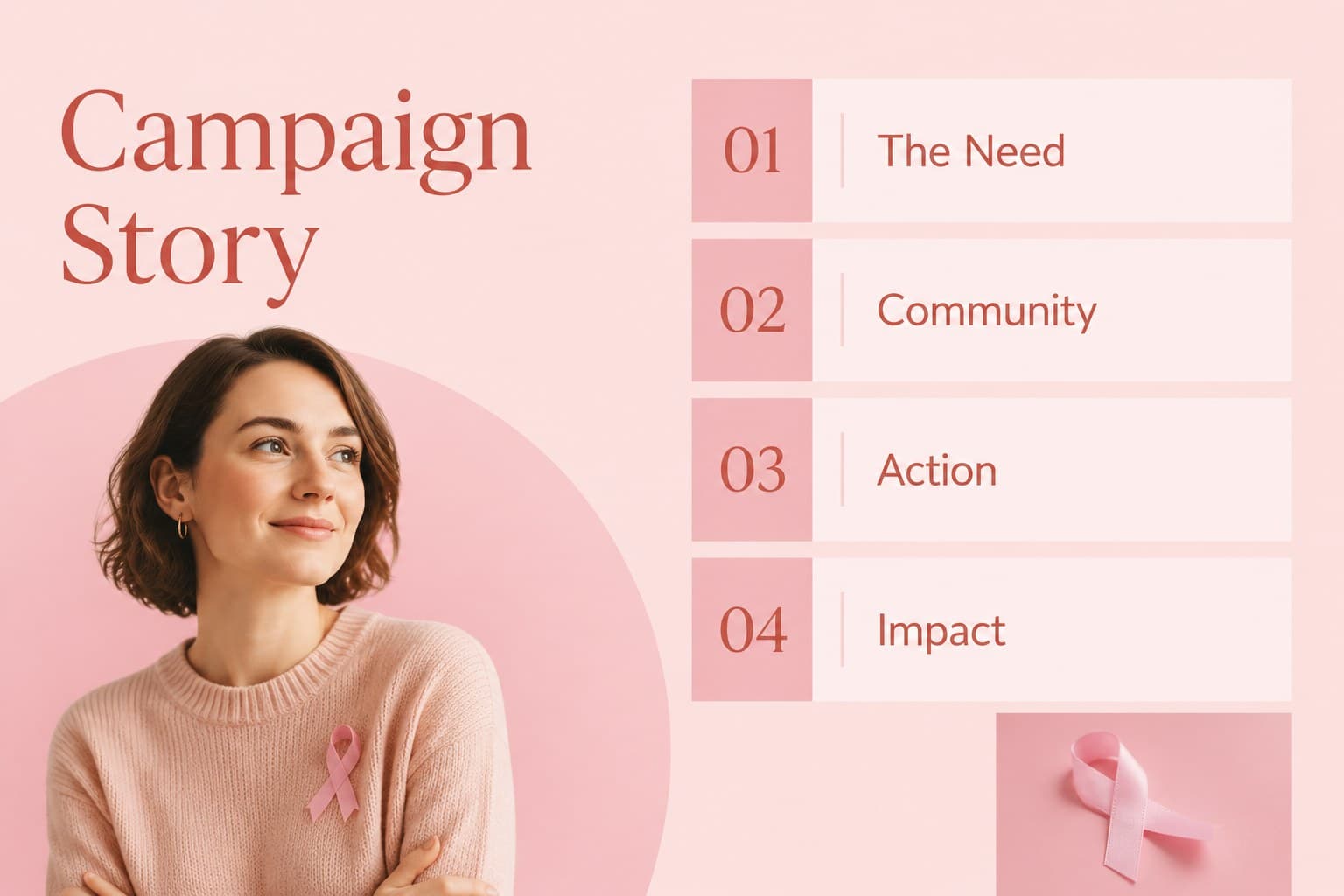 Agenda slide organizing the sections of a breast cancer awareness presentation.