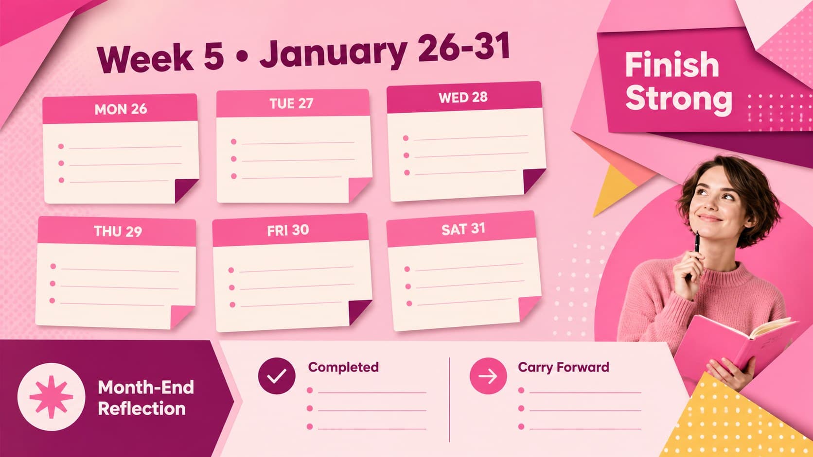 Final January 2026 weekly planner covering January 26 through 31 with reflection prompts.
