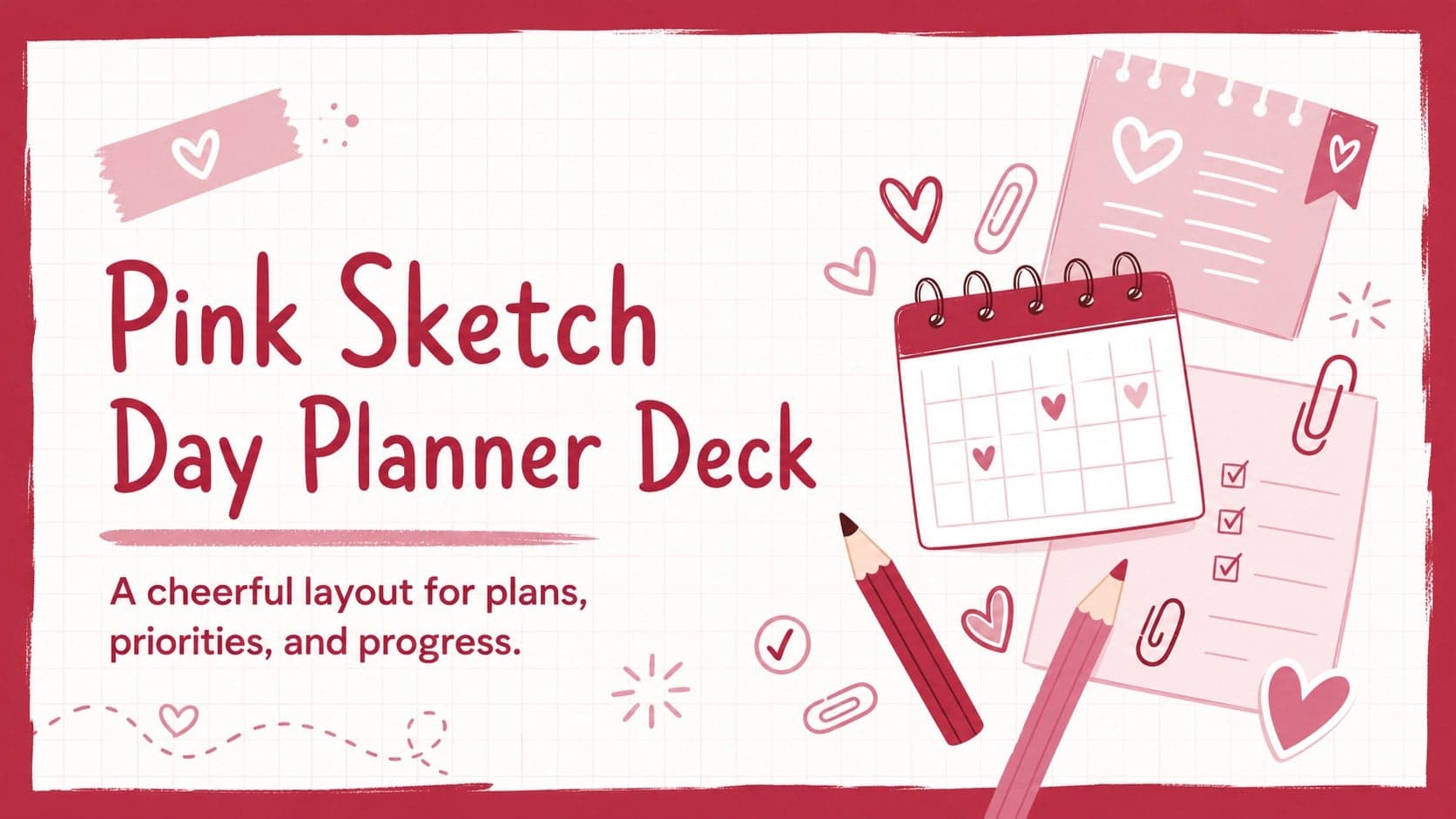 Cover of the Pink Sketch Day Planner Deck with pink and red hand-drawn planning accents.
