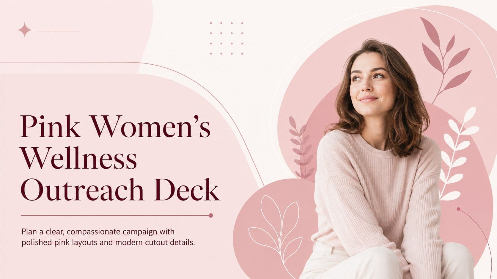 Cover of a pink women's wellness outreach deck with minimalist typography and original cutout portrait imagery.