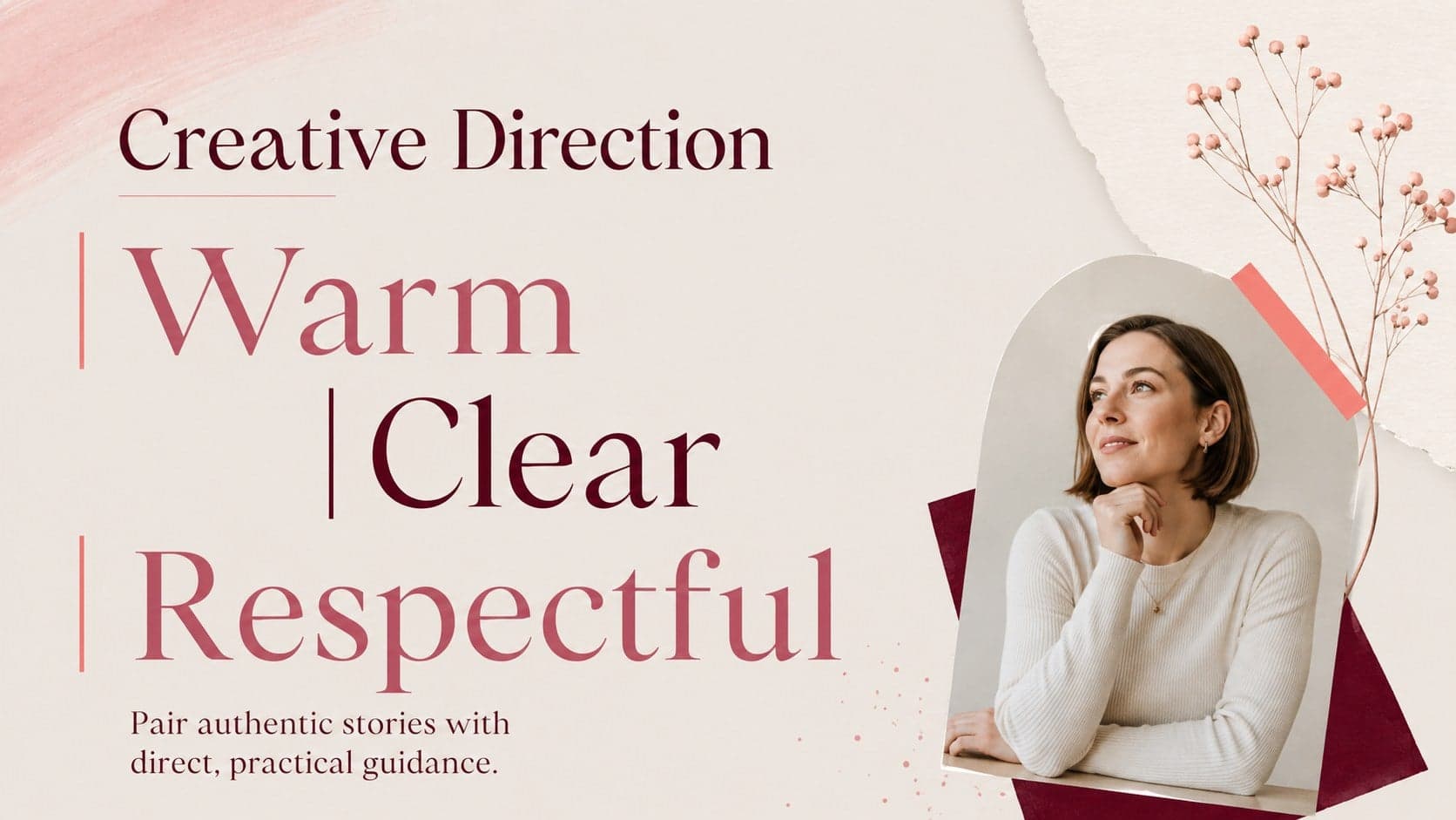 Women's wellness marketing presentation slide defining a warm, clear, respectful creative direction.