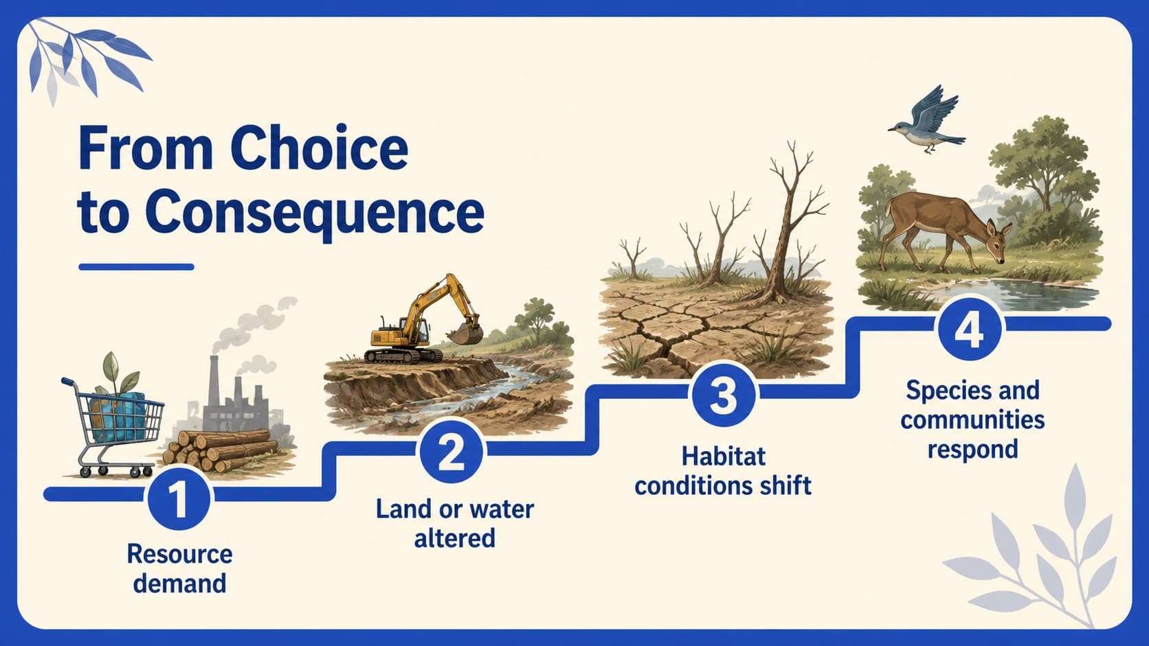 Cause-and-effect diagram showing how resource use can affect ecosystems.