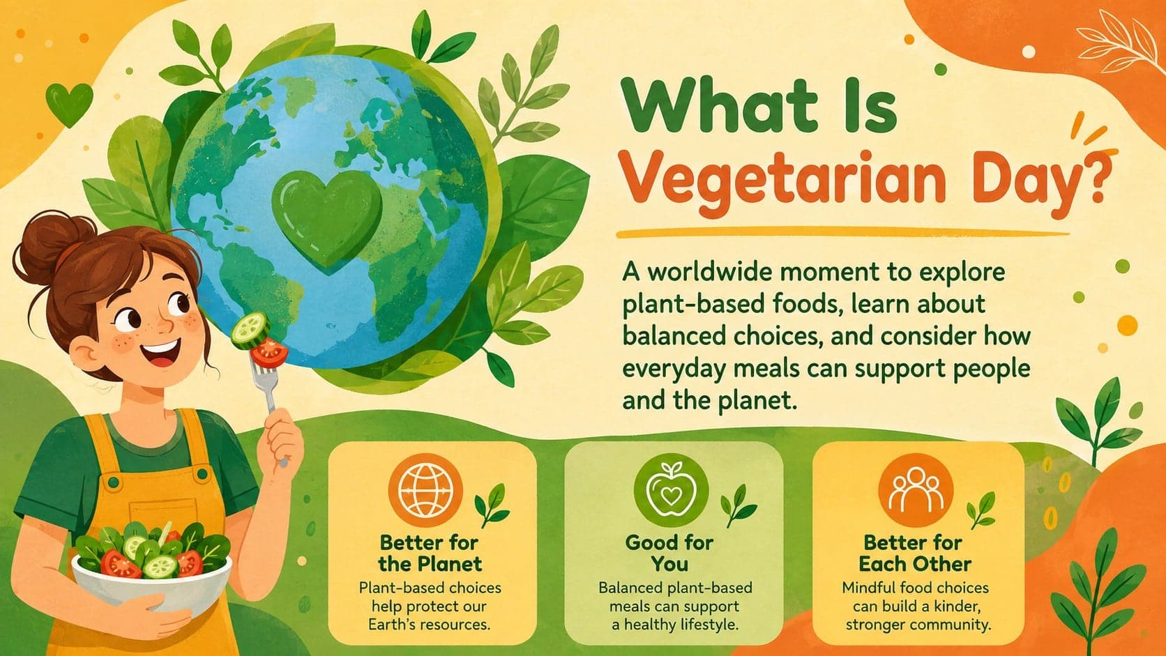World Vegetarian Day classroom presentation slide explaining the purpose of the annual food celebration.