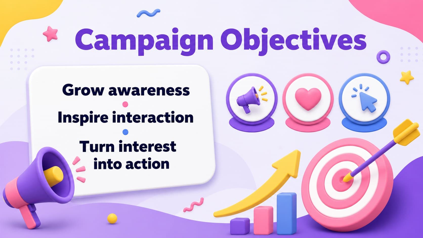 Campaign overview slide presenting objectives for a social campaign planning deck.