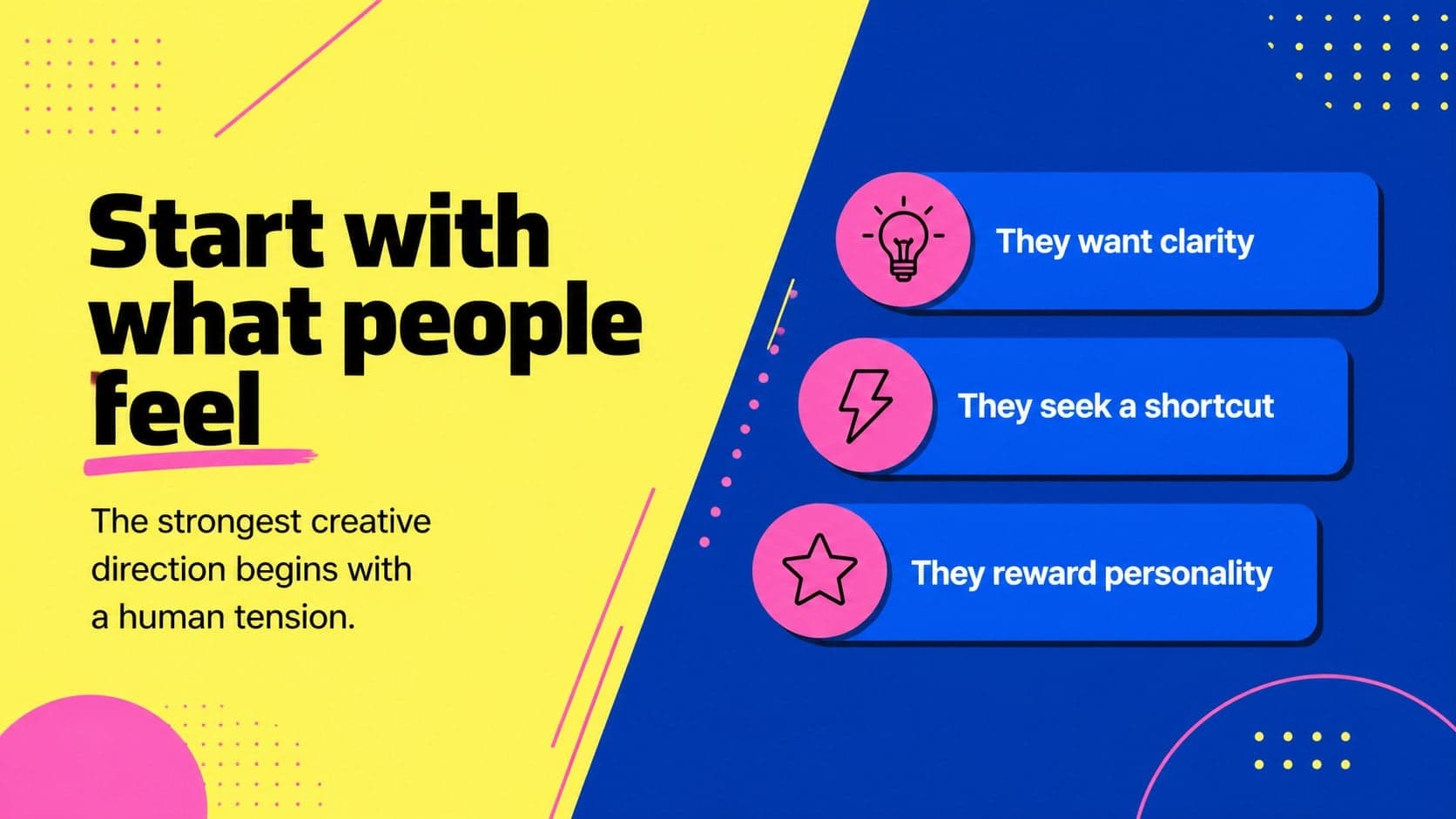 Colorful client proposal slide showing audience insight and supporting observations.