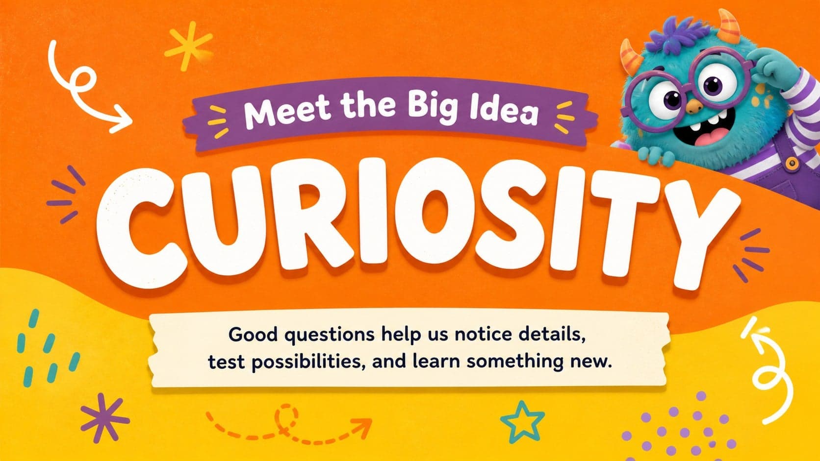 Editable creature presentation for teachers featuring a large key concept and a new cartoon monster illustration.