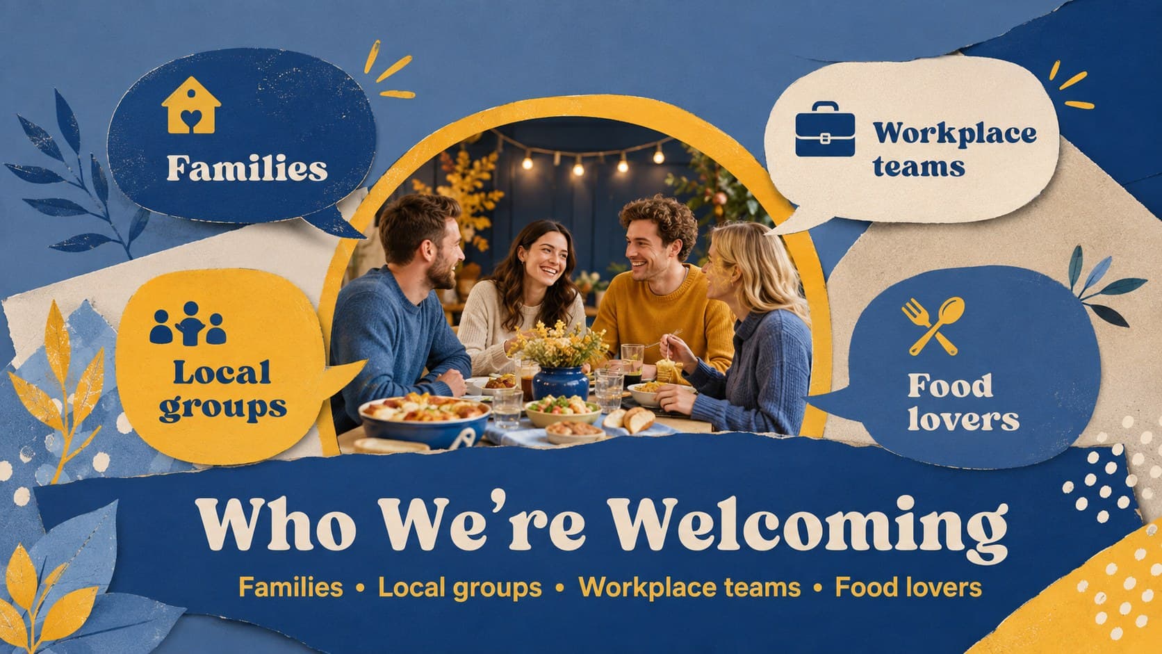 Thanksgiving audience profile slide highlighting families, local groups, teams, and food lovers.