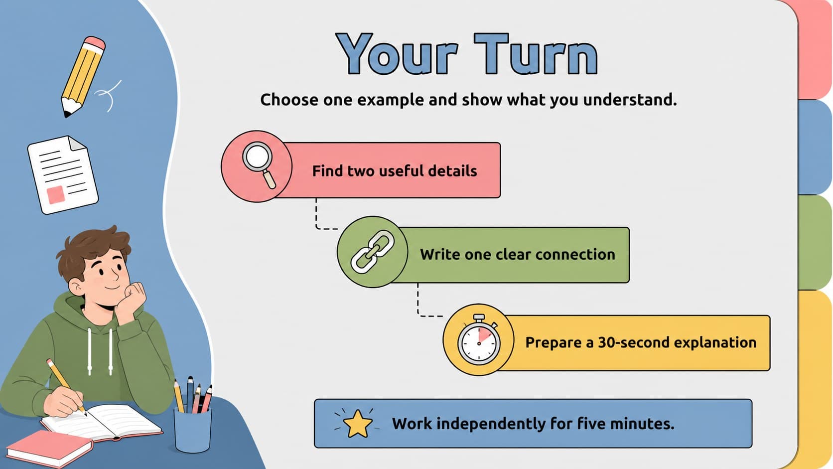 Online lesson activity slide giving students an independent task with three concise instructions.