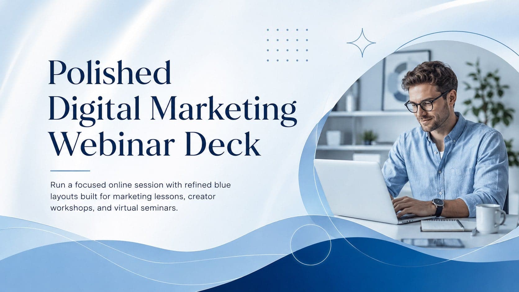 Cover of a polished digital marketing webinar deck with elegant blue gradients and modern typography.
