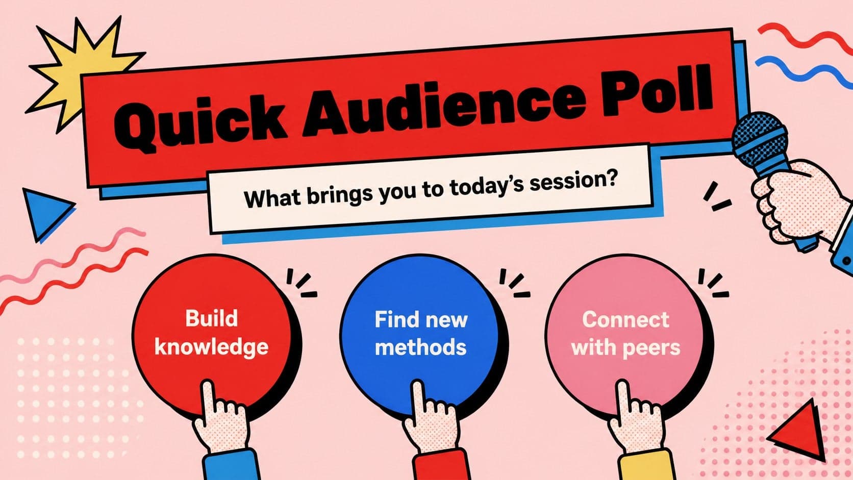 Colorful academic webinar audience poll slide with three selectable response options.
