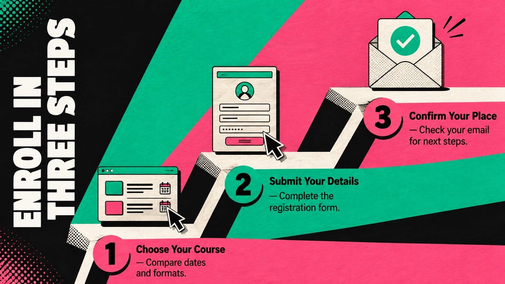 Summer enrollment information slide displaying a clear three-step registration process.