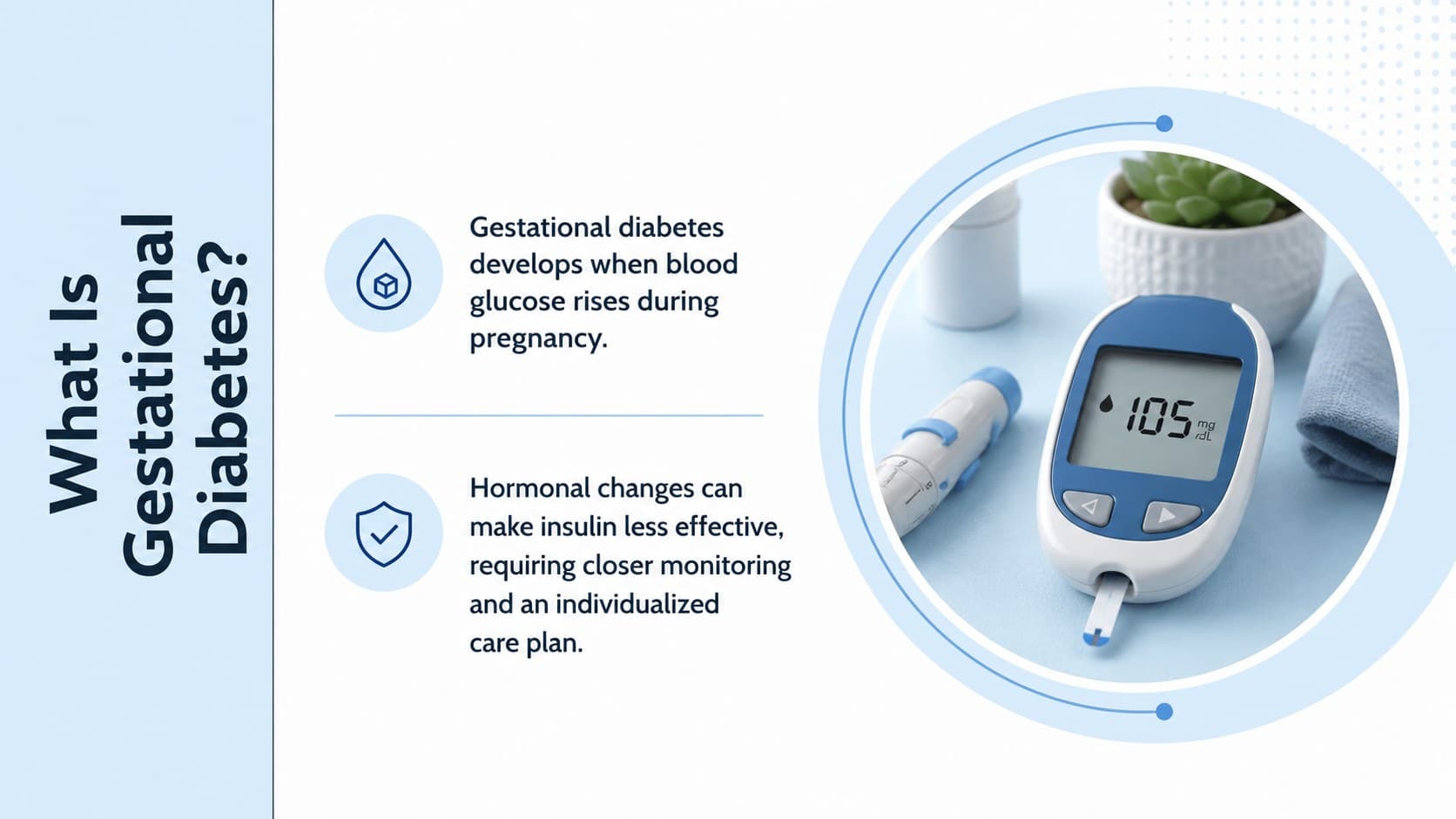 Medical education slide defining gestational diabetes and its effect on blood glucose during pregnancy.