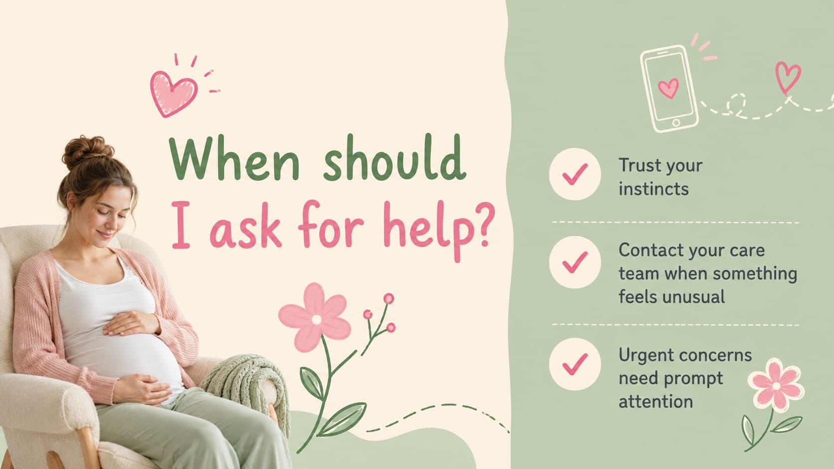 Pregnancy health workshop slides featuring a pastel warning and reassurance layout for common concerns.