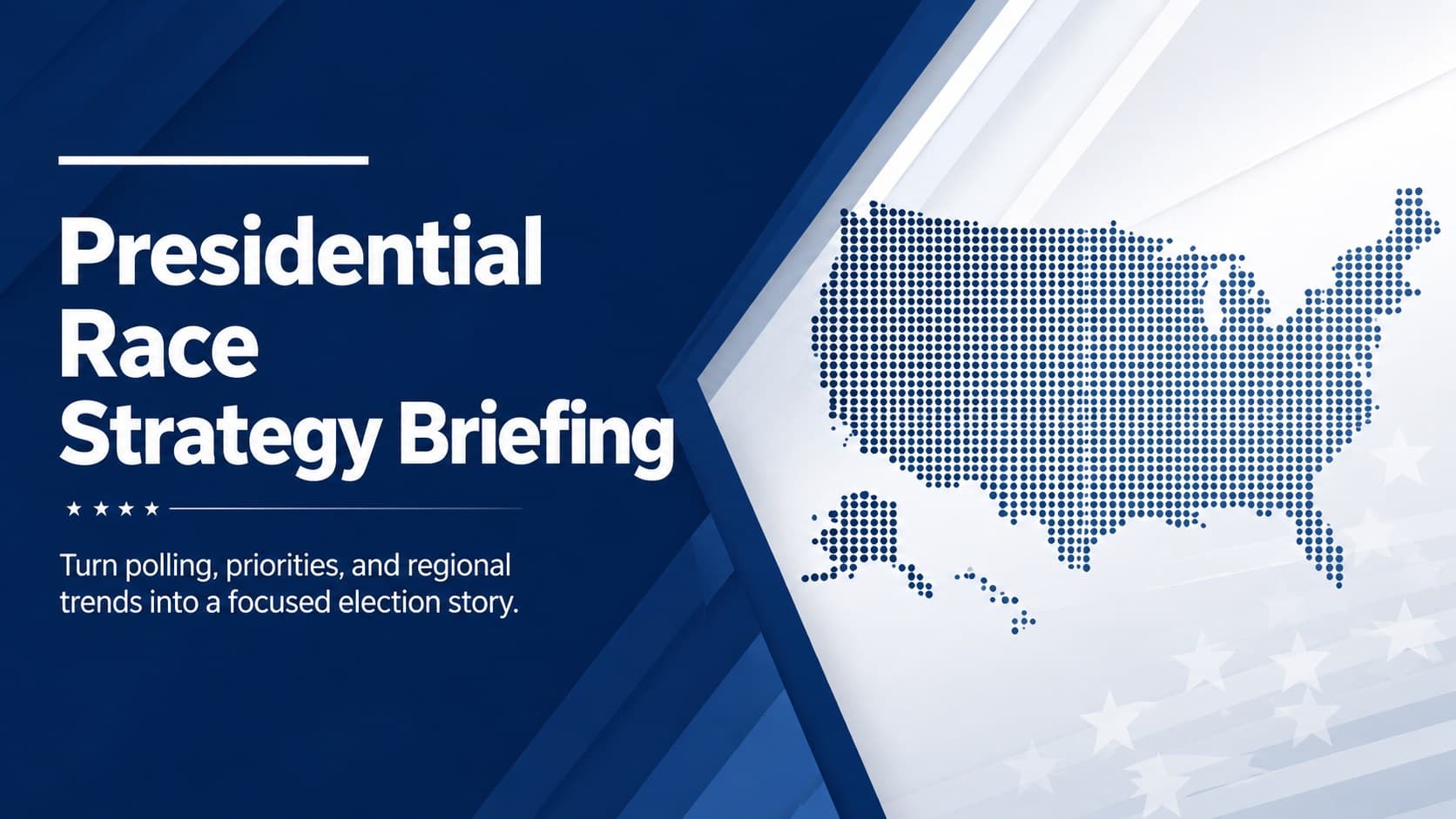 Cover of a Presidential Race Strategy Briefing with bold blue-and-white geographic graphics.