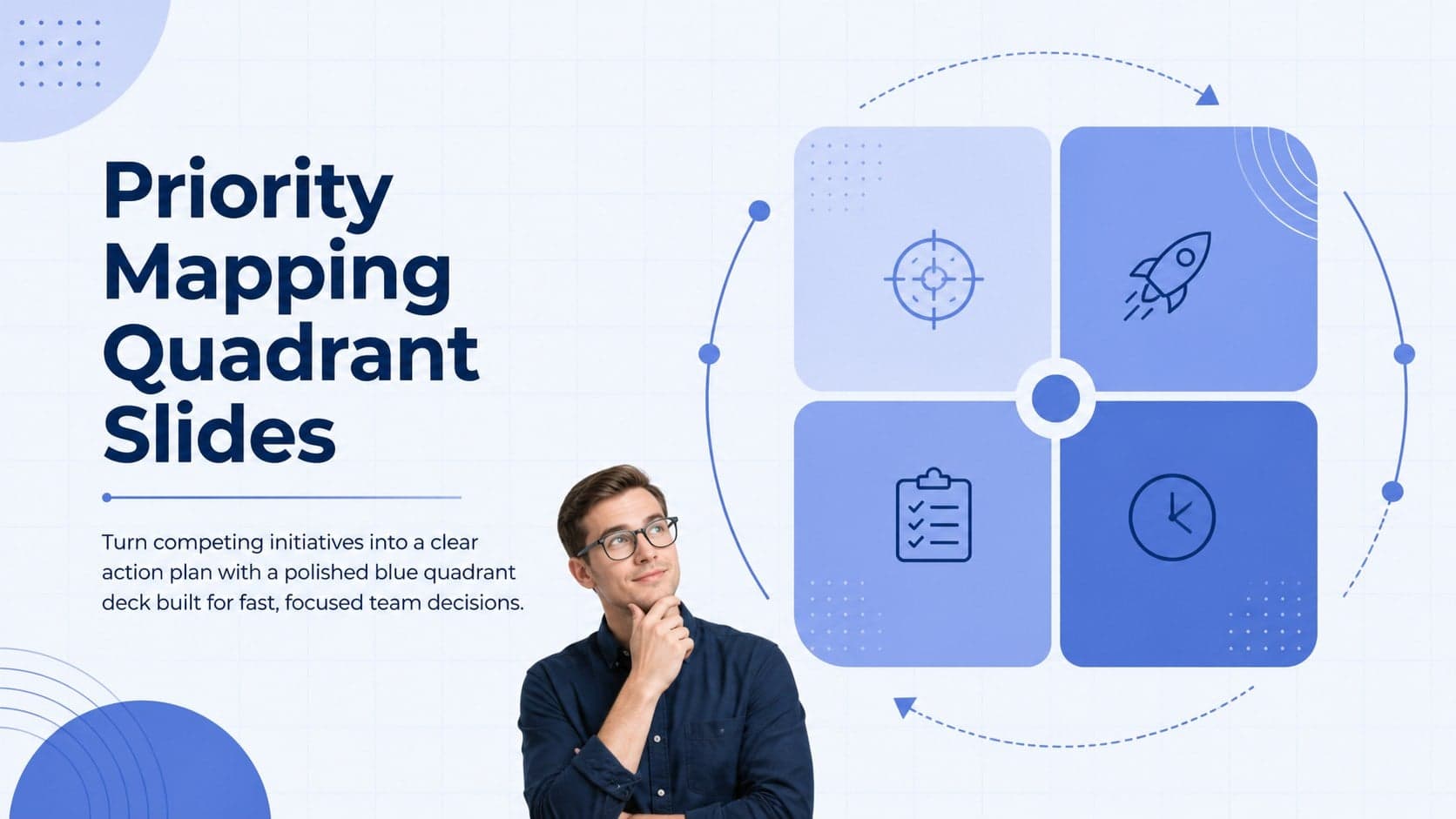 Cover for Priority Mapping Quadrant Slides with a clean blue business planning layout.