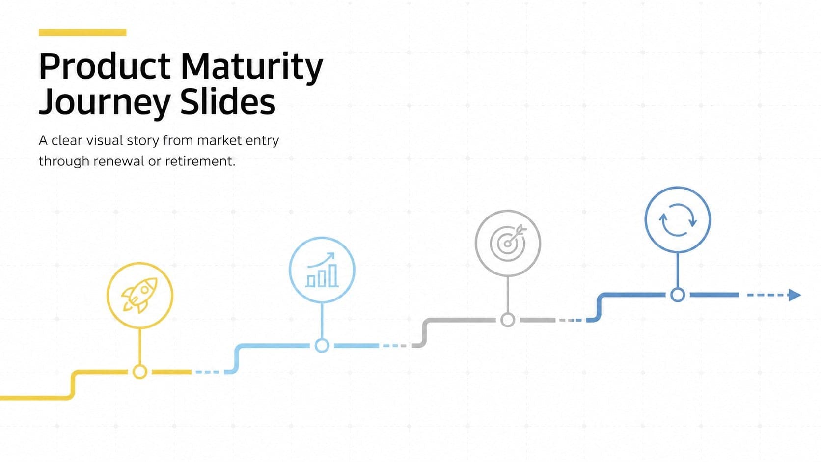Cover for Product Maturity Journey Slides with a clean geometric lifecycle path on a white background.