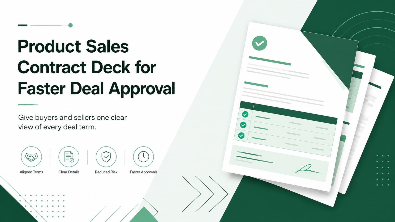 Cover of a modern green product sales contract deck for documenting buyer and seller terms.