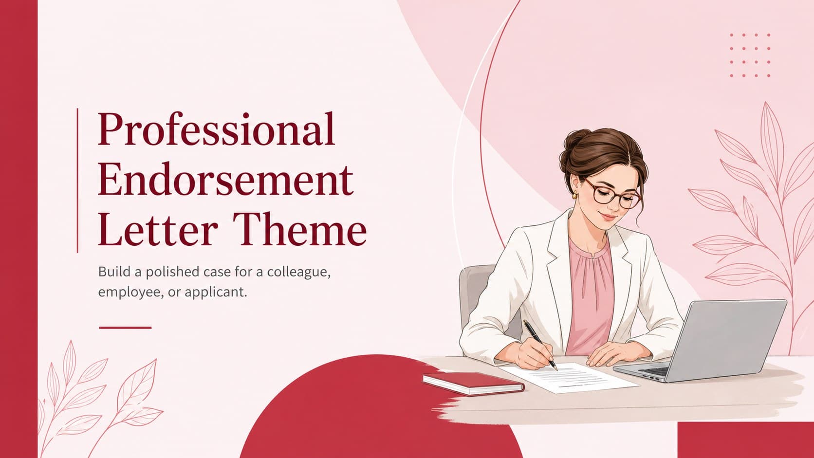 Cover of a Professional Endorsement Letter Theme with elegant pink and red floral accents.