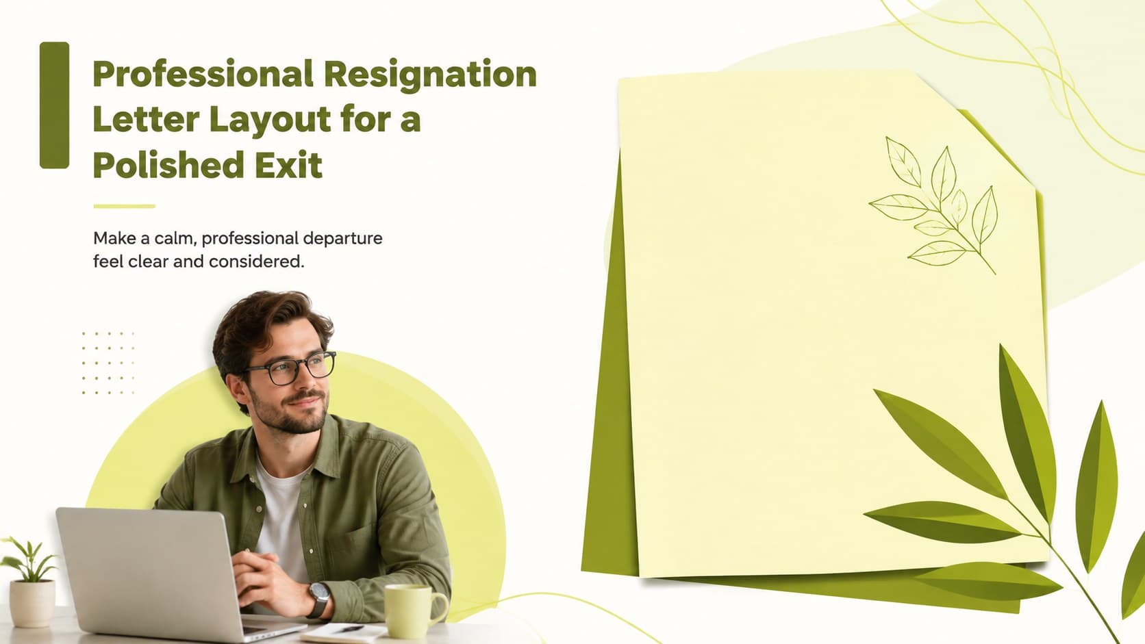Cover for a professional resignation letter layout with fresh green and yellow accents and clean business typography.