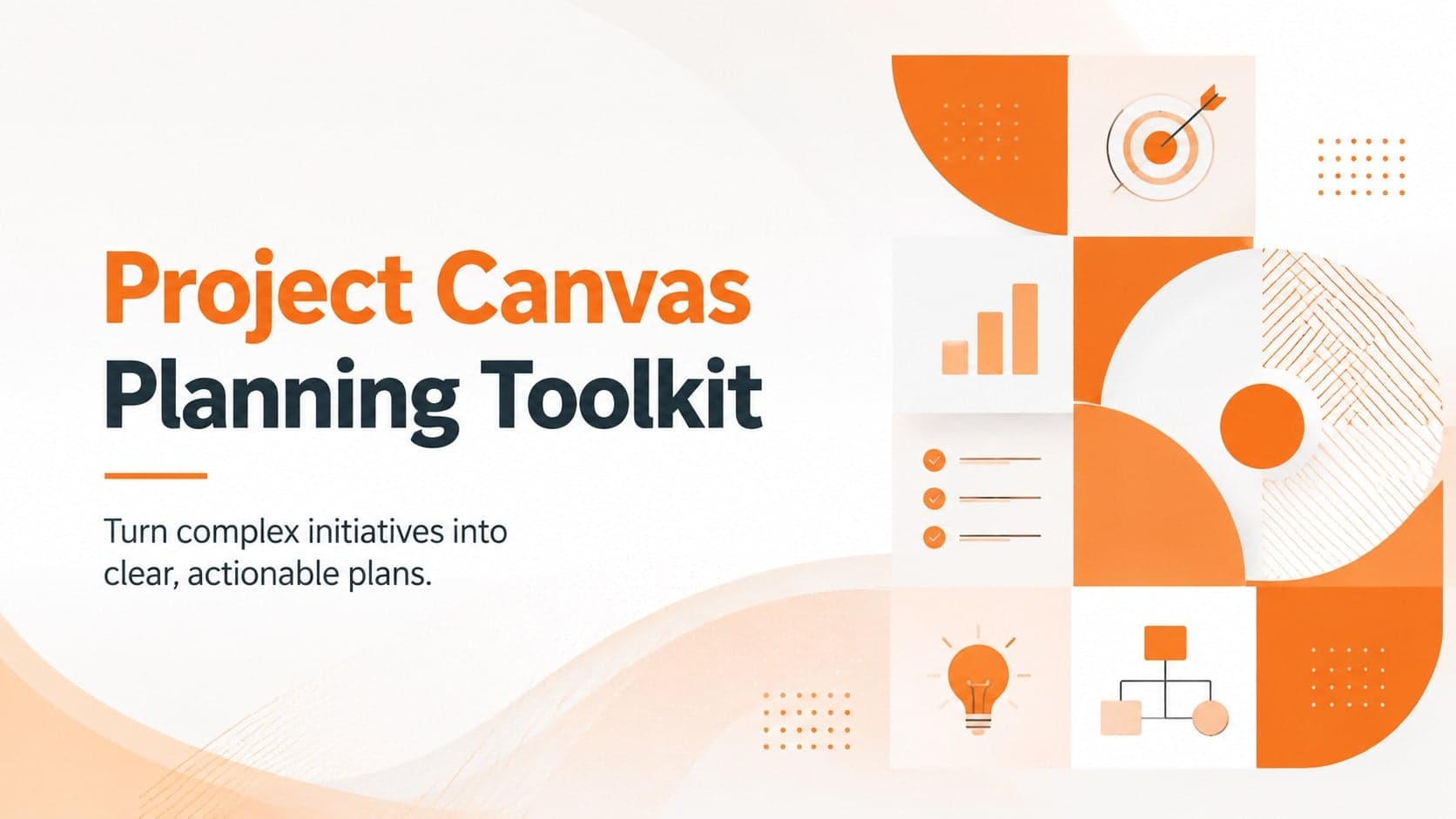 Orange and white cover for the Project Canvas Planning Toolkit with modern geometric accents.