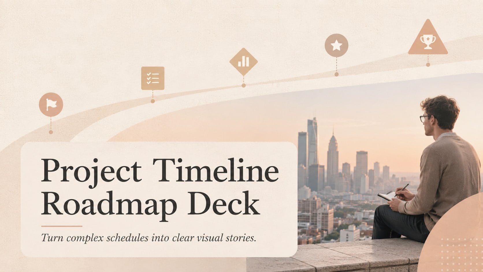Beige cover for a Project Timeline Roadmap Deck with a clean directional pathway and milestone markers.