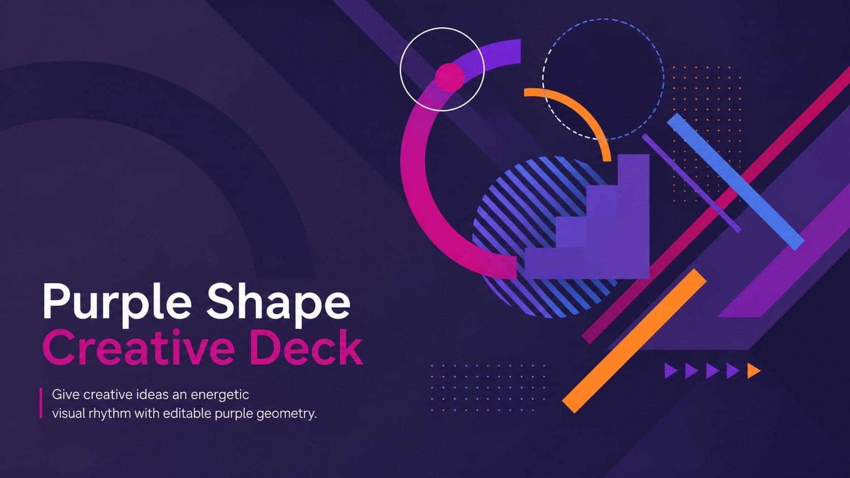 Cover of the Purple Shape Creative Deck with vivid purple geometry and a modern asymmetric title layout.