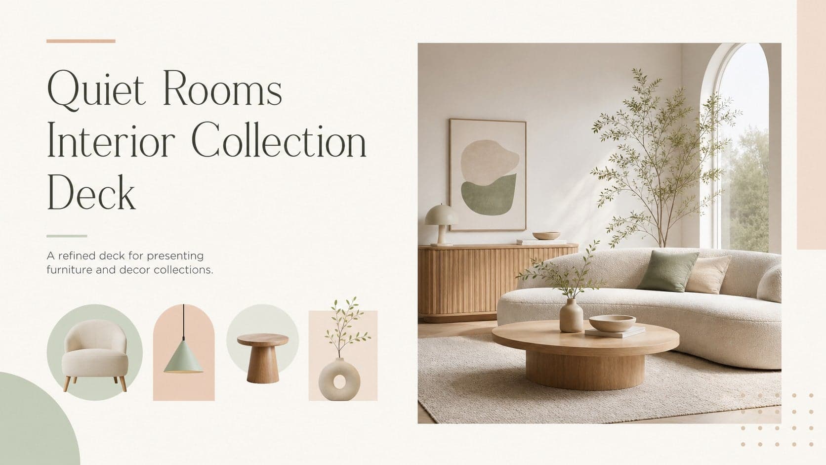 Cover slide for an interior collection deck featuring a refined furniture and home decor presentation.