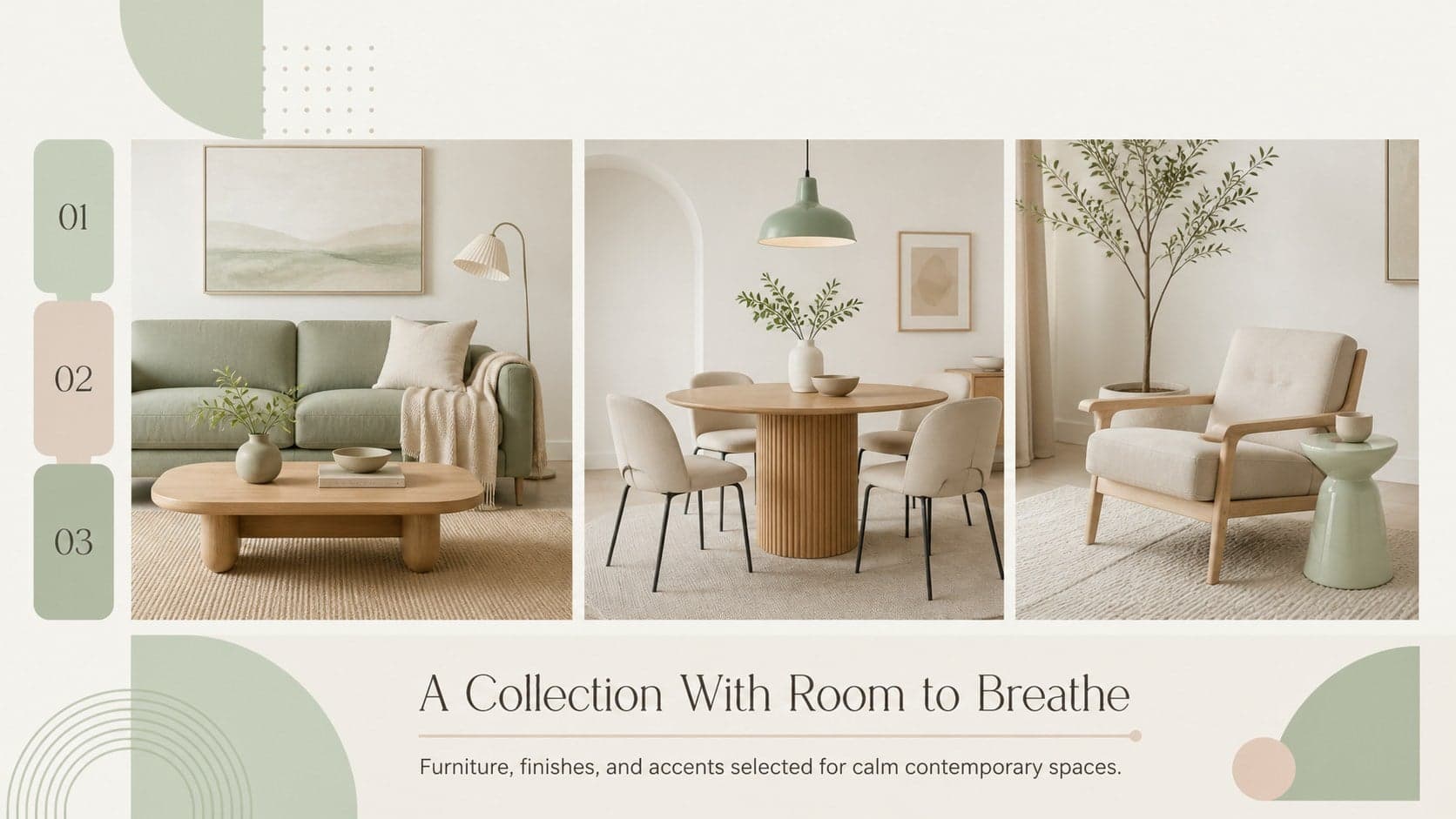 Interior collection overview slide introducing a curated range of modern furniture and decor.