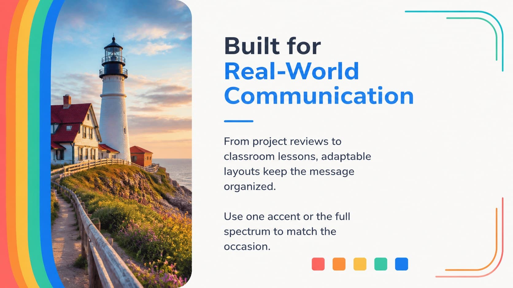 Image and text layout for a bright Google Slides theme with strong visual hierarchy.