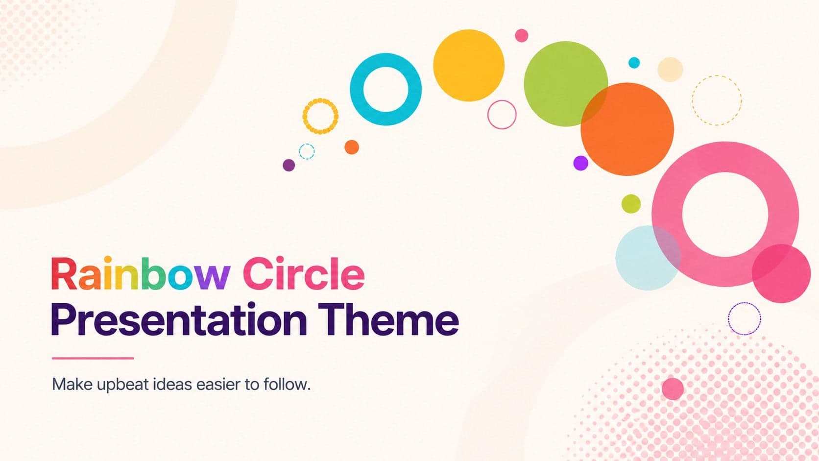 Cover of the Rainbow Circle Presentation Theme with vivid circular graphics and a clean title area.