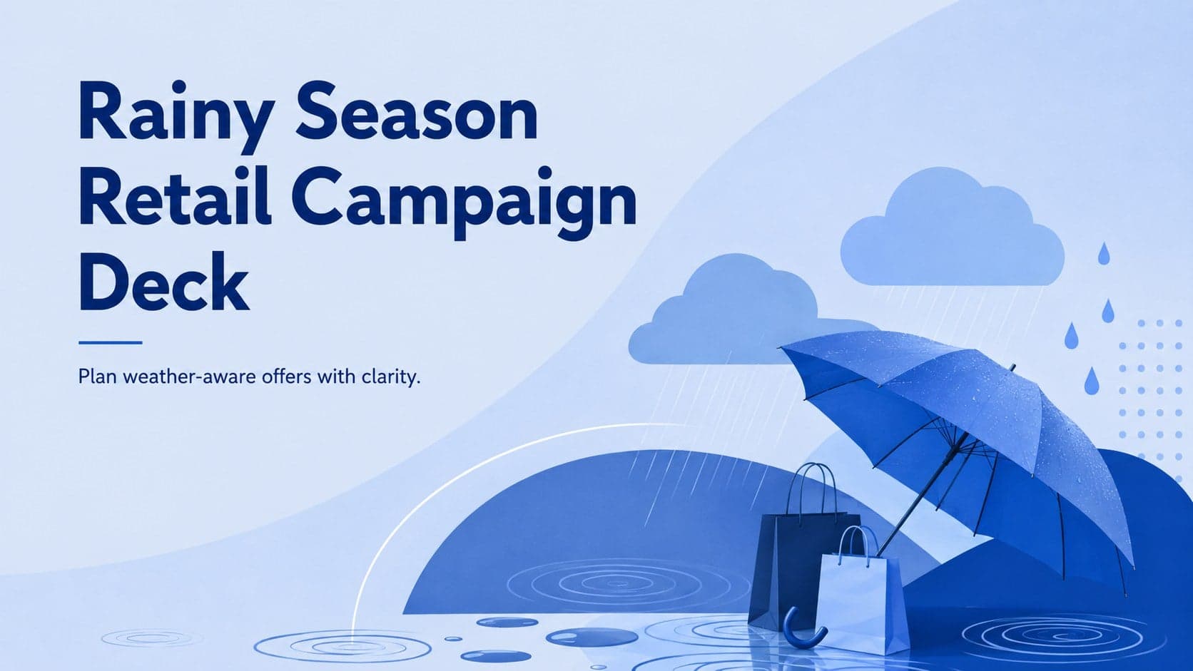 Cover of the Rainy Season Retail Campaign Deck with blue rain-inspired illustrations and a clean promotional headline.
