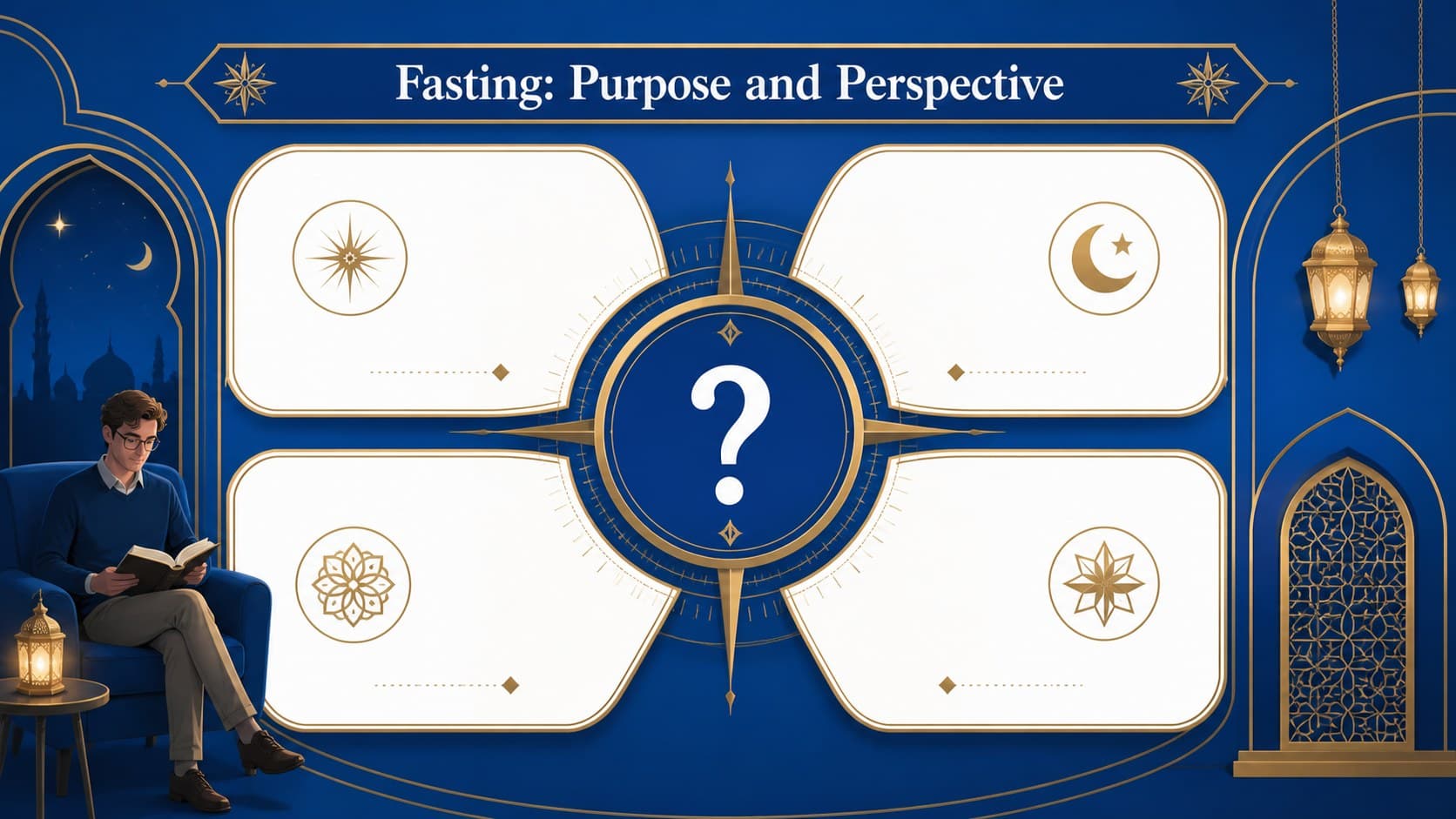Ramadan classroom discussion slide about the purposes and exemptions associated with fasting.