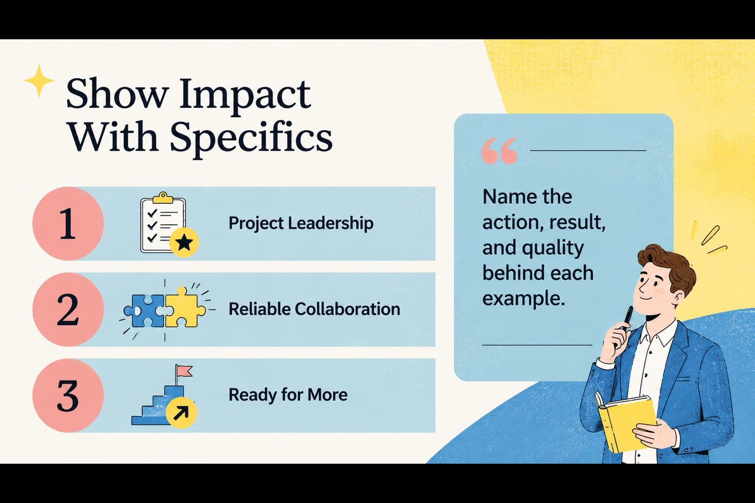 Professional endorsement letter slide presenting measurable achievements and skills with colorful textured accents.