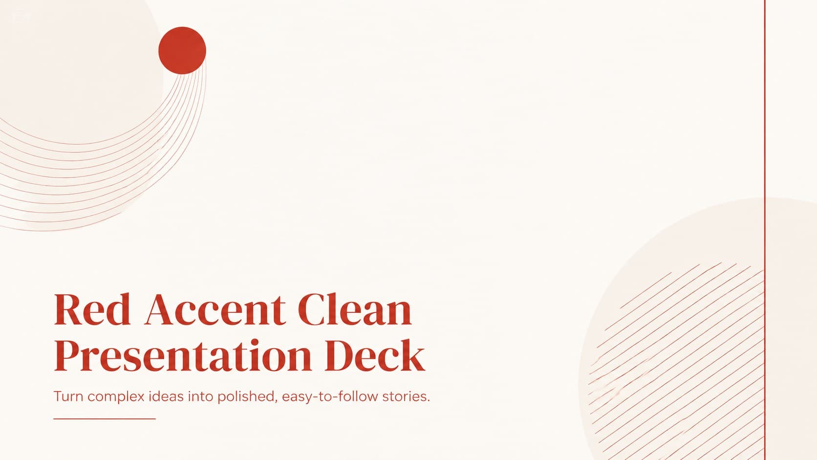 Cover of the Red Accent Clean Presentation Deck with bold serif typography on a spacious white background.