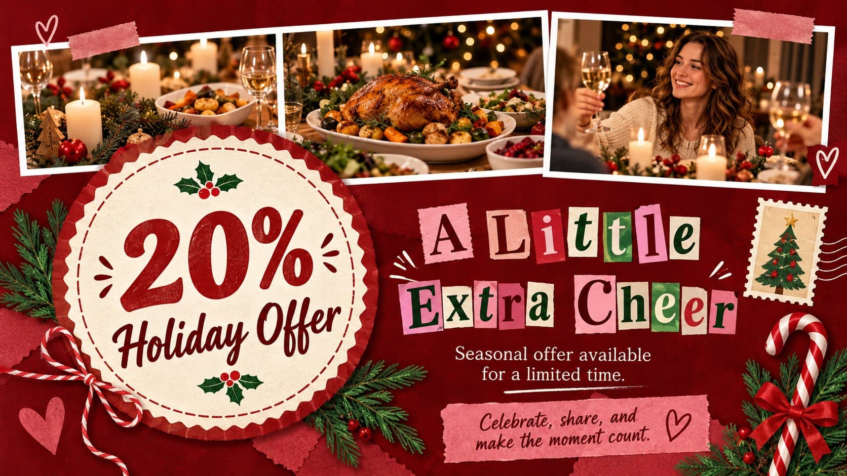 Christmas promotion presentation layout displaying a limited seasonal offer in a bold red paper composition.