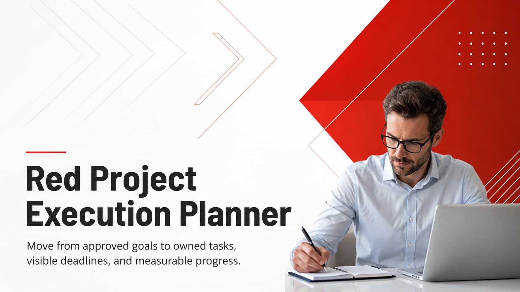 Red Project Execution Planner cover with bold typography and clean geometric accents.