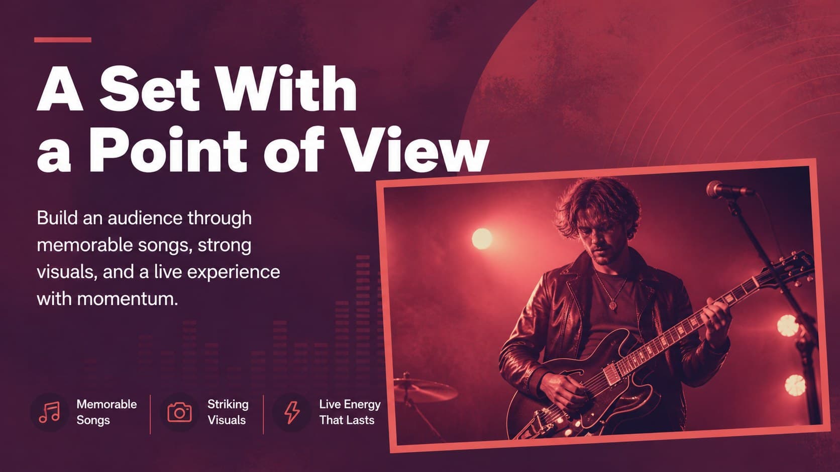 Band proposal slide presenting a creative concept with a large red-purple performance photograph.