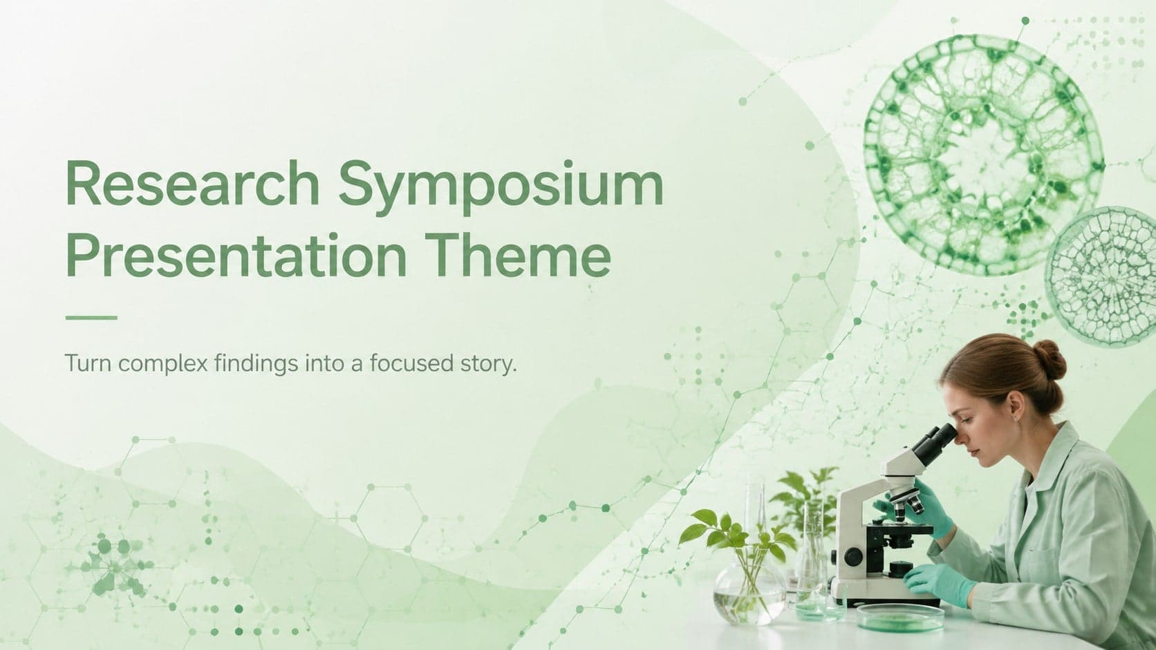 Cover of a green research symposium presentation theme with a clean academic title treatment.