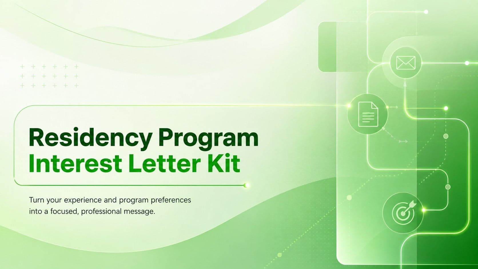 Cover for a Residency Program Interest Letter Kit featuring a modern green gradient and restrained neon details.