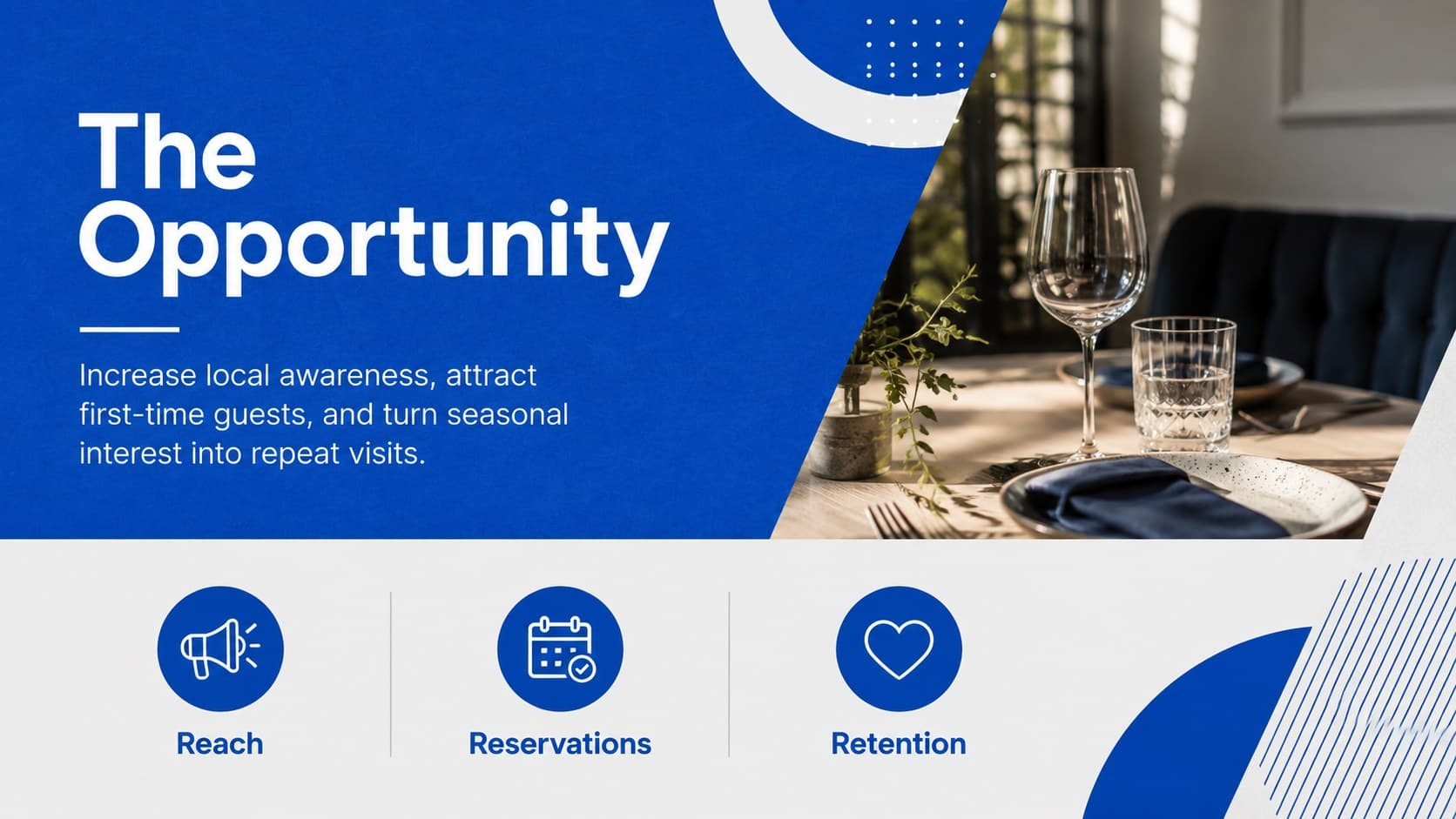 Campaign overview slide presenting restaurant promotion goals and a concise marketing challenge.