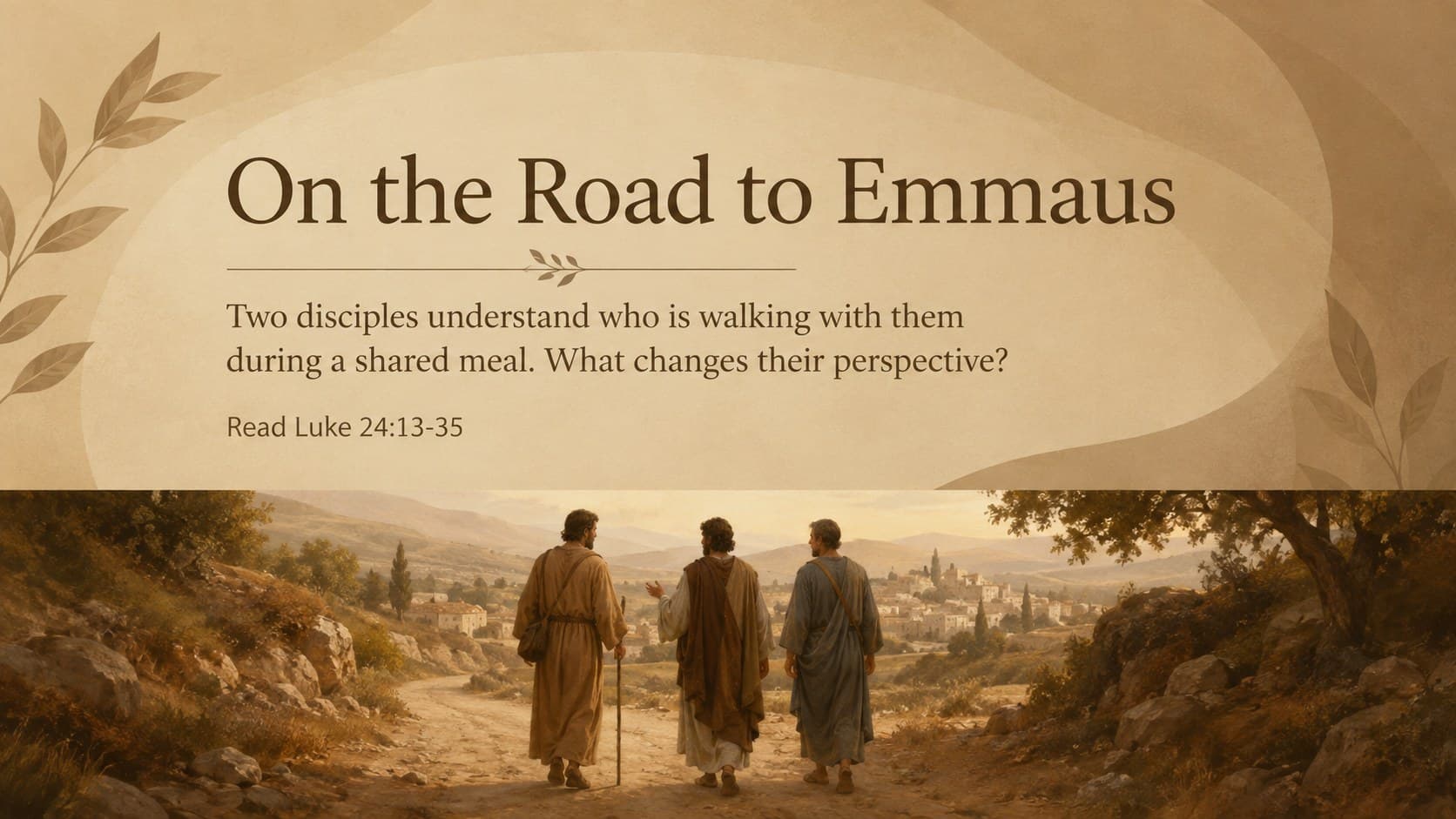 Road to Emmaus discussion slide for a middle school resurrection lesson.