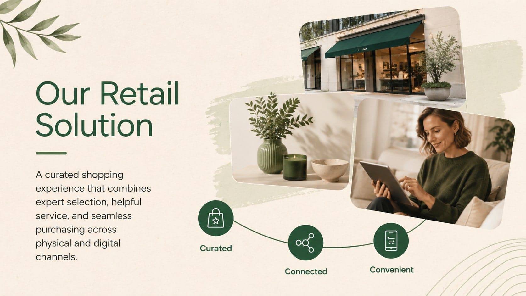Retail solution slide explaining a curated and connected shopping experience.