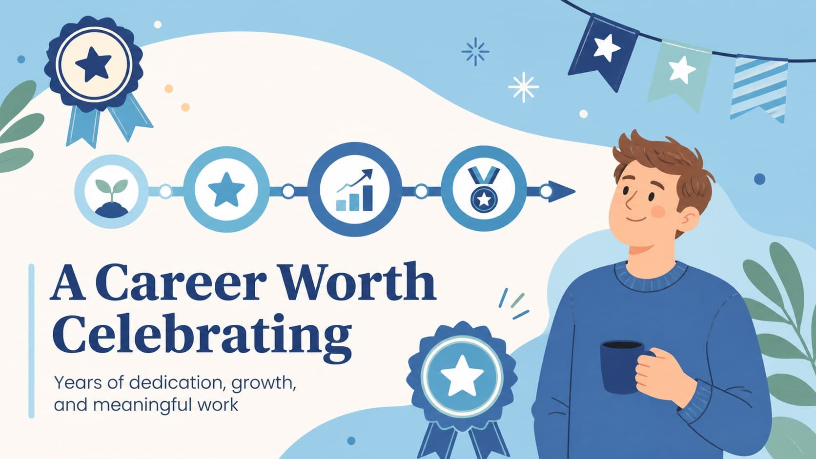 Career milestone poster highlighting years of dedication in a colorful retirement display.