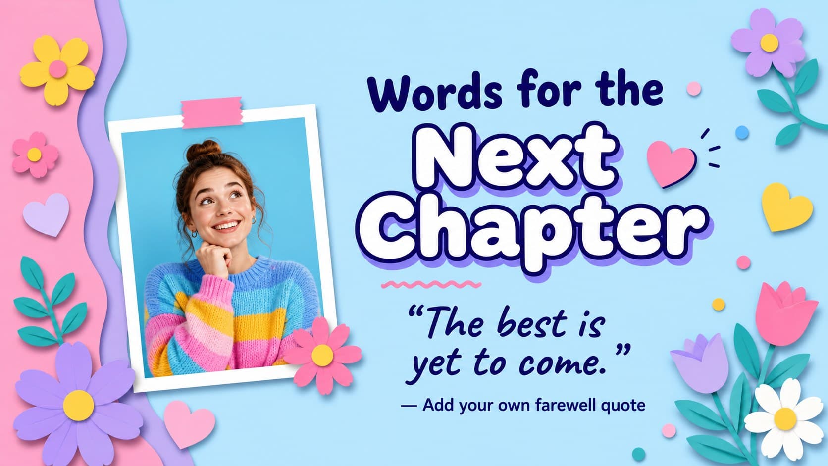 Editable retirement poster with a quote and decorative blue illustrated border.