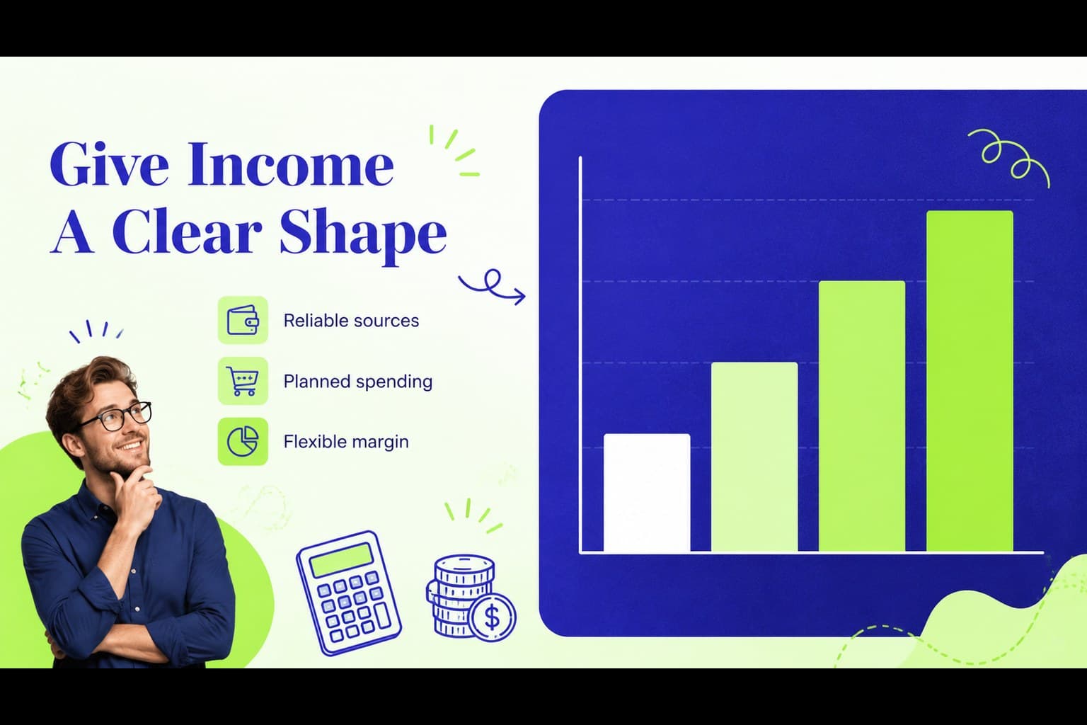 Income planning slide with editable blue-green chart areas for retirement benefits and cash flow discussion.
